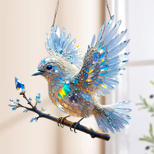 Blue Bird Hanging Glass Ornament Decorative Figurine