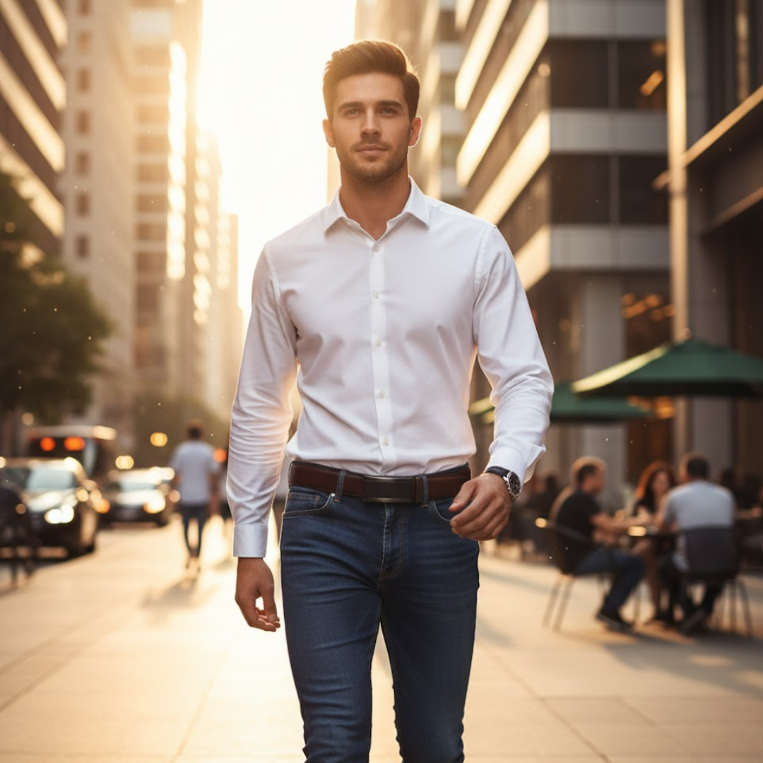 Leather Dress Belt for Men – Automatic Buckle, Elegant & Durable