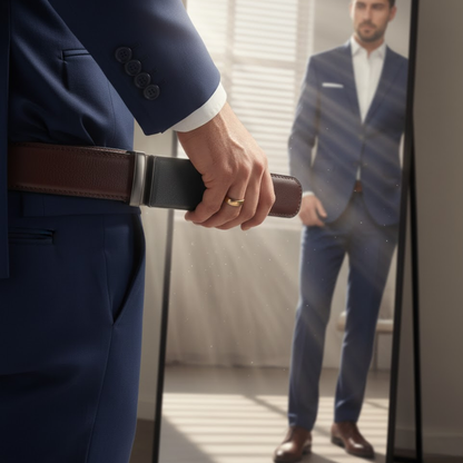 Leather Dress Belt for Men – Automatic Buckle, Elegant & Durable