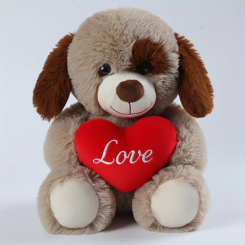 Plush Stuffed Teddy Bear Puppy Holding Heart