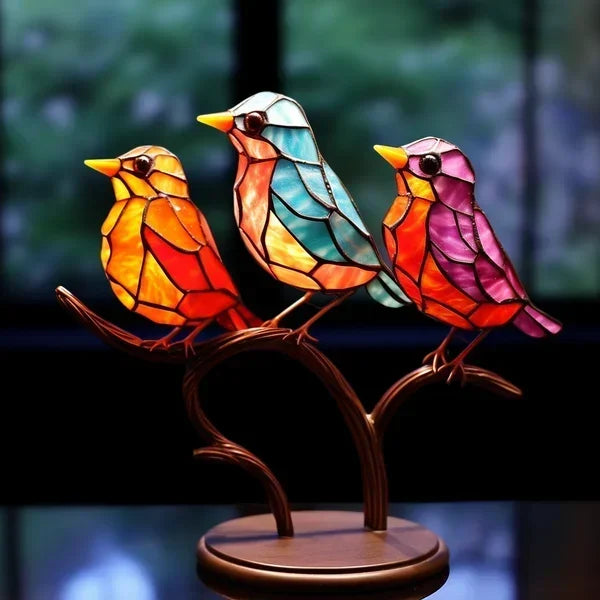 Coloured Glass Bird Ornament | Rainbow Mosaic Desk Decor