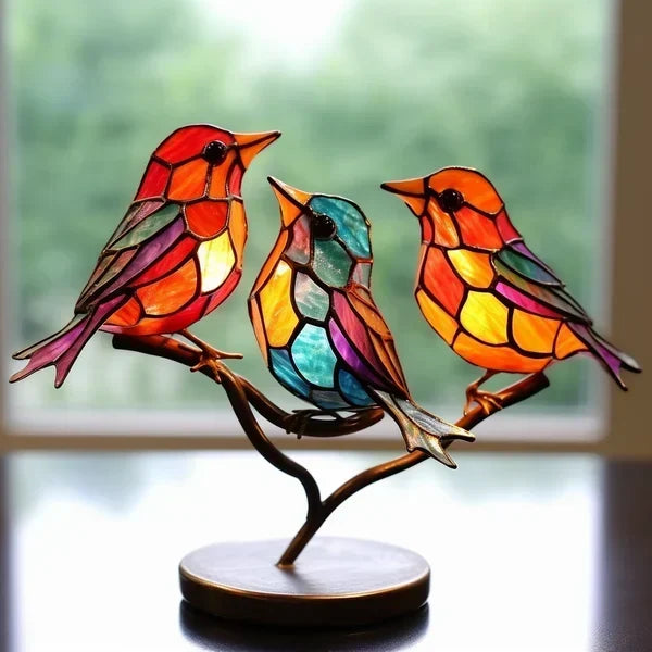 Coloured Glass Bird Ornament | Rainbow Mosaic Desk Decor
