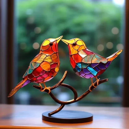 Coloured Glass Bird Ornament | Rainbow Mosaic Desk Decor
