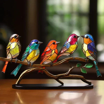 Coloured Glass Bird Ornament | Rainbow Mosaic Desk Decor