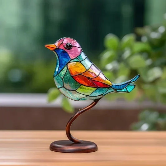 Coloured Glass Bird Ornament | Rainbow Mosaic Desk Decor