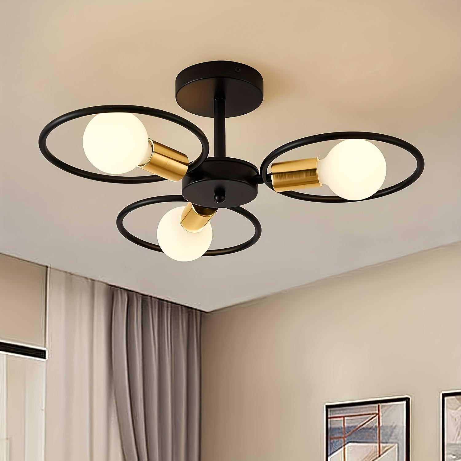 Modern Ceiling Light | 3-Light Metal Ring Semi Flush Mount