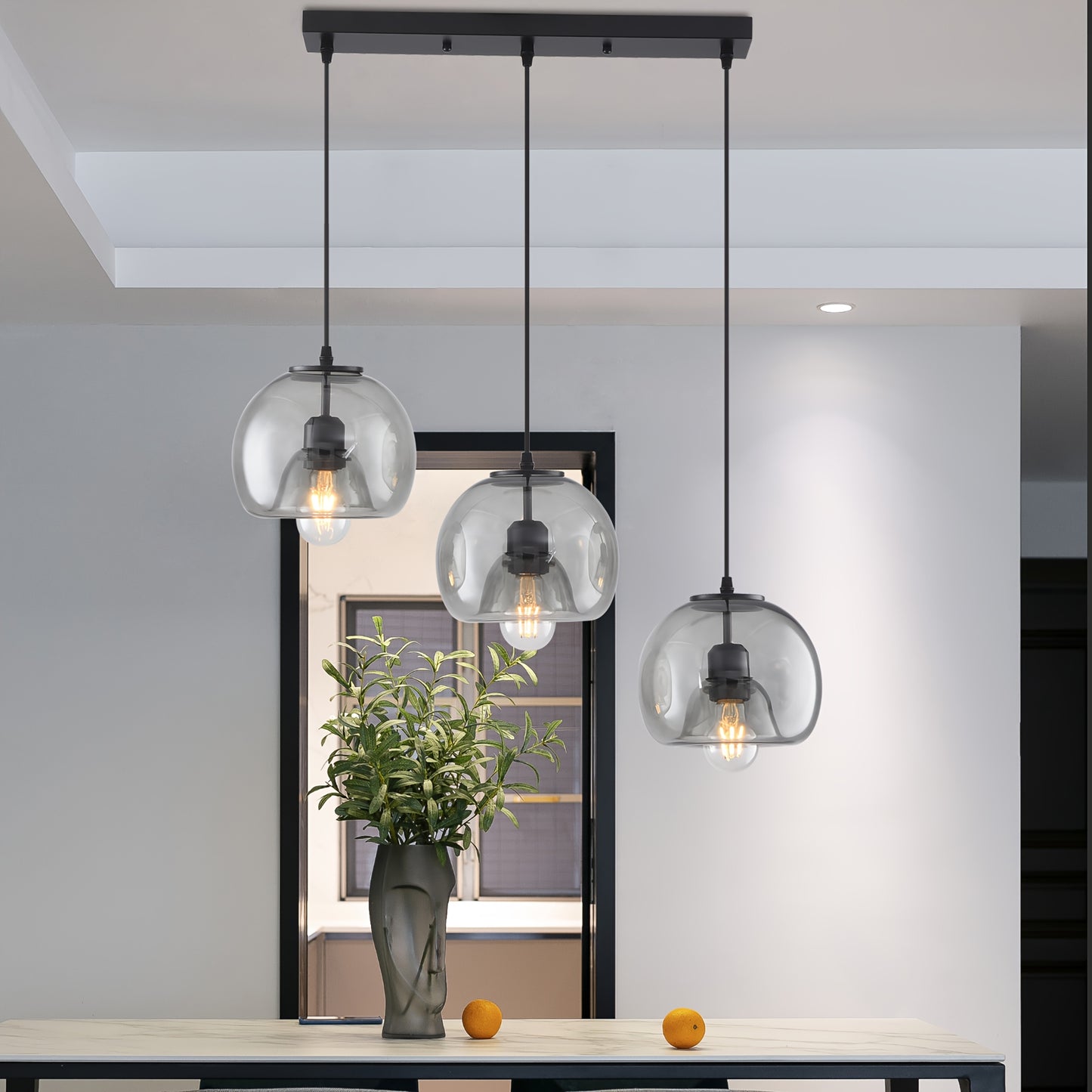 Aura Glass Light | Smoked Glass Kitchen Island Pendant with Adjustable Height
