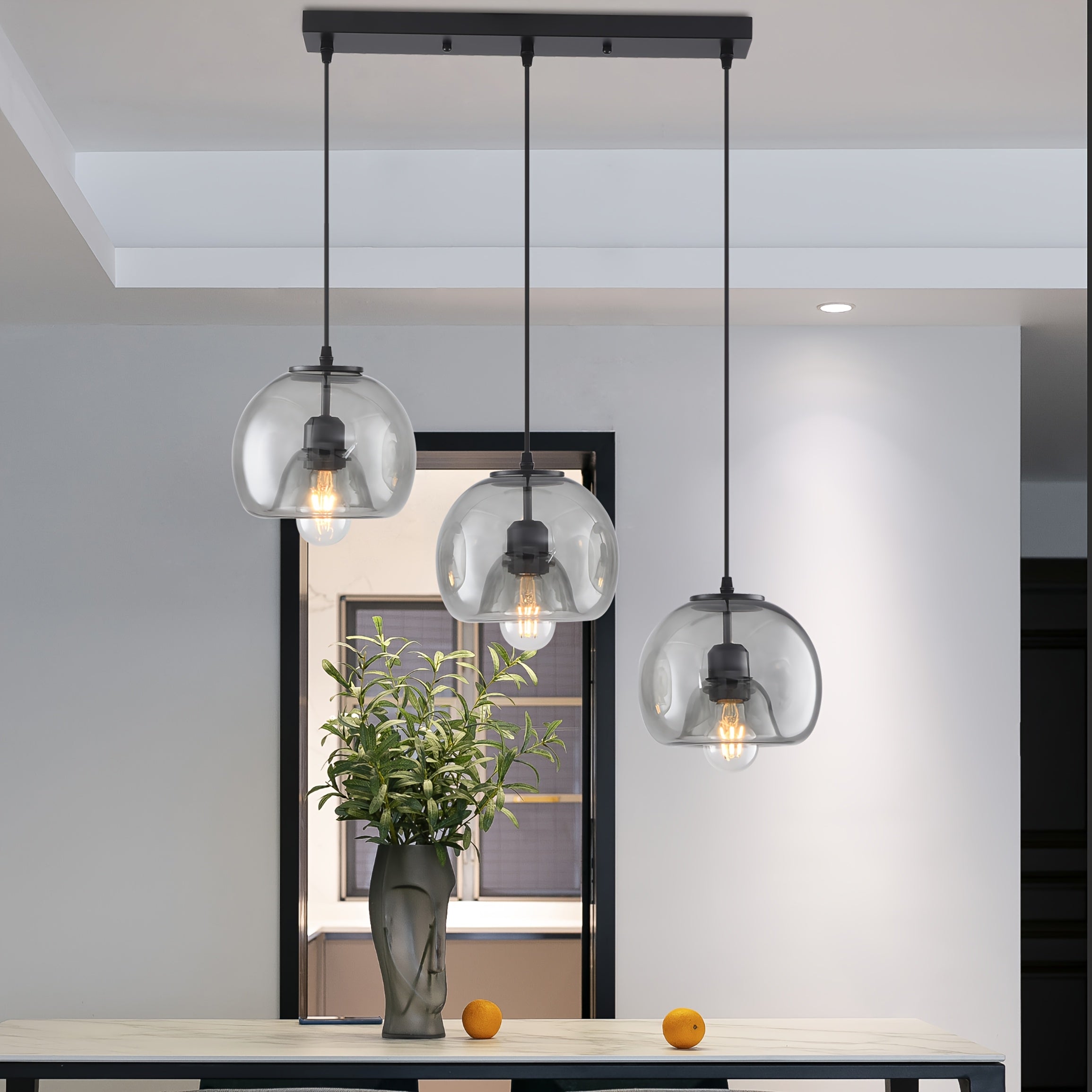 Aura Glass Light | Smoked Glass Kitchen Island Pendant with Adjustable Height