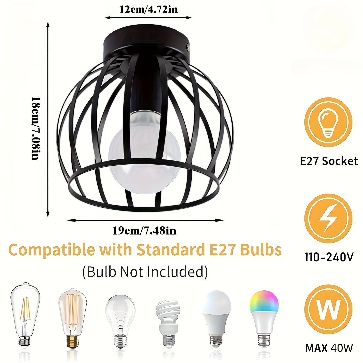 Modern Industrial Ceiling Light | Semi-Flush Mount Metal Cage Design