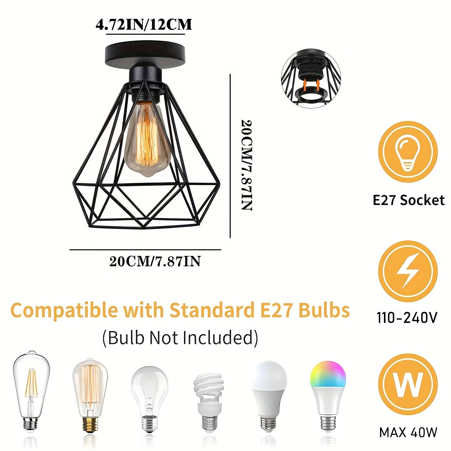 Industrial Ceiling Light | Black Geometric Metal Fixture