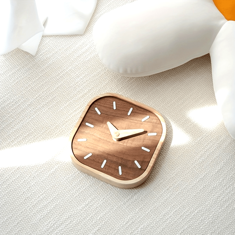 Silent Wooden Table Clock | Solid Walnut & Oak Design