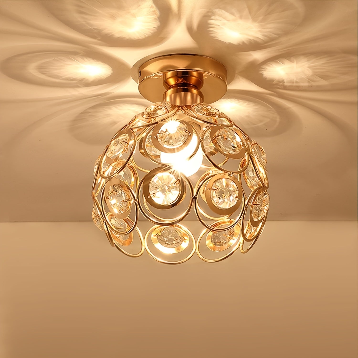 Crystal Semi-Flush Ceiling Light | Modern Polished Metal Chandelier