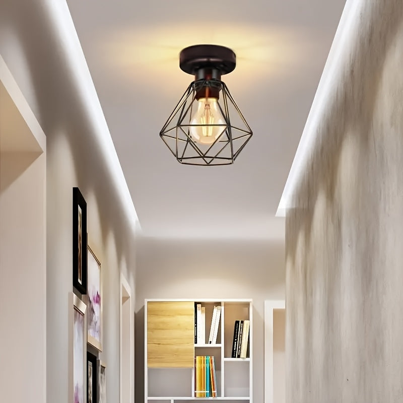 Industrial Ceiling Light | Black Geometric Metal Fixture