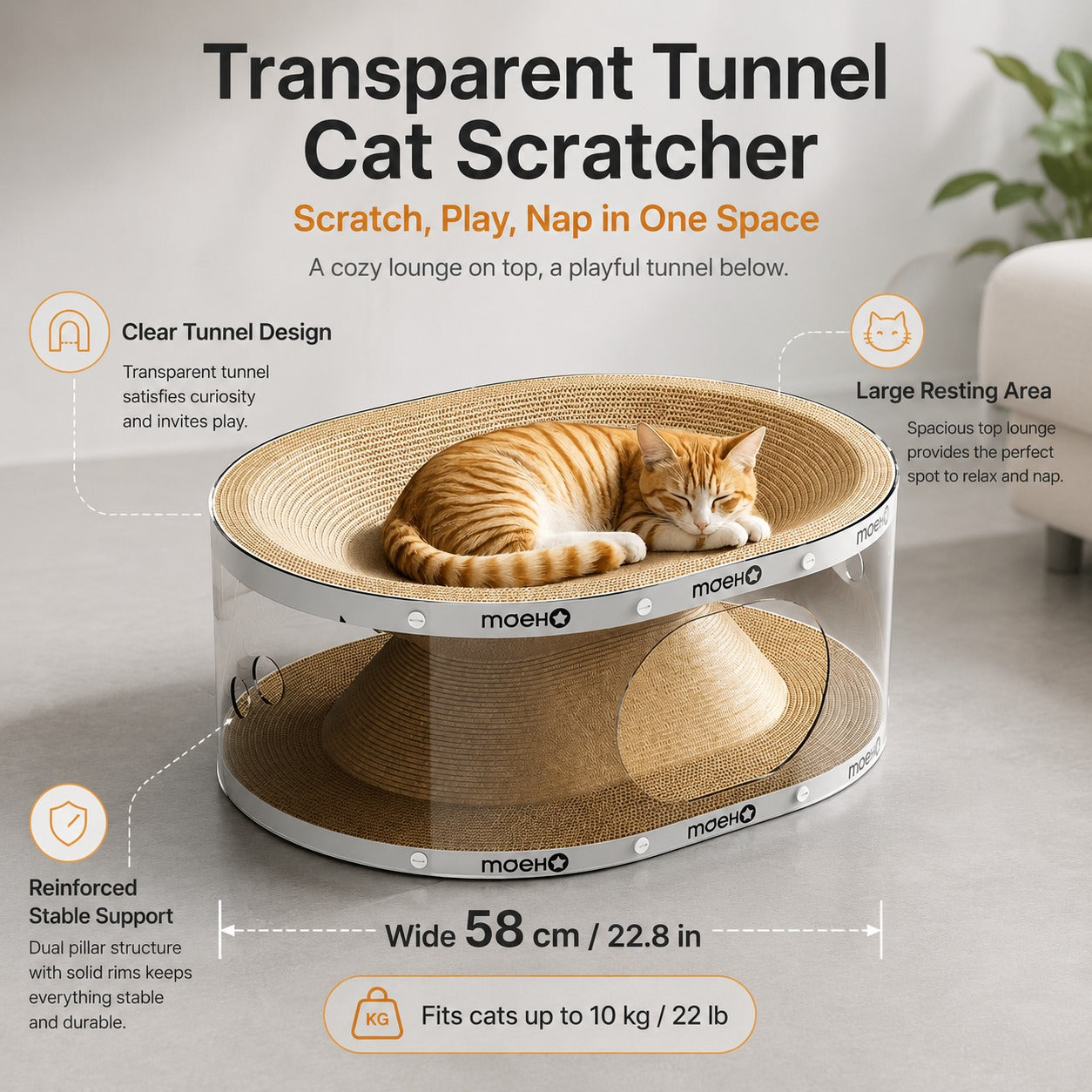 Window Seat Transparent Tunnel Cat Scratcher Lounge Bed