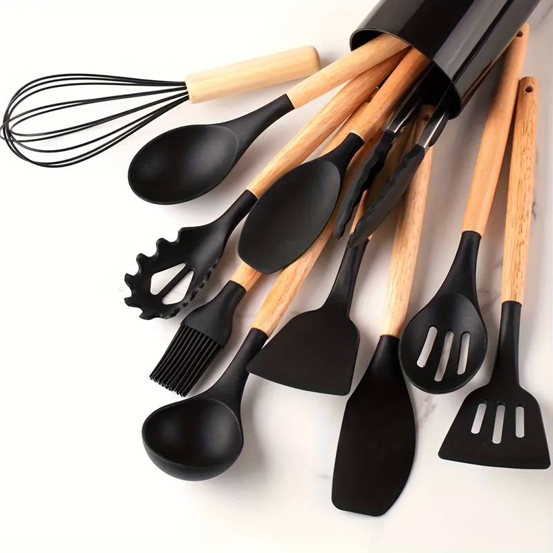 Kitchen Utensil Set | 12-Piece Silicone and Wood