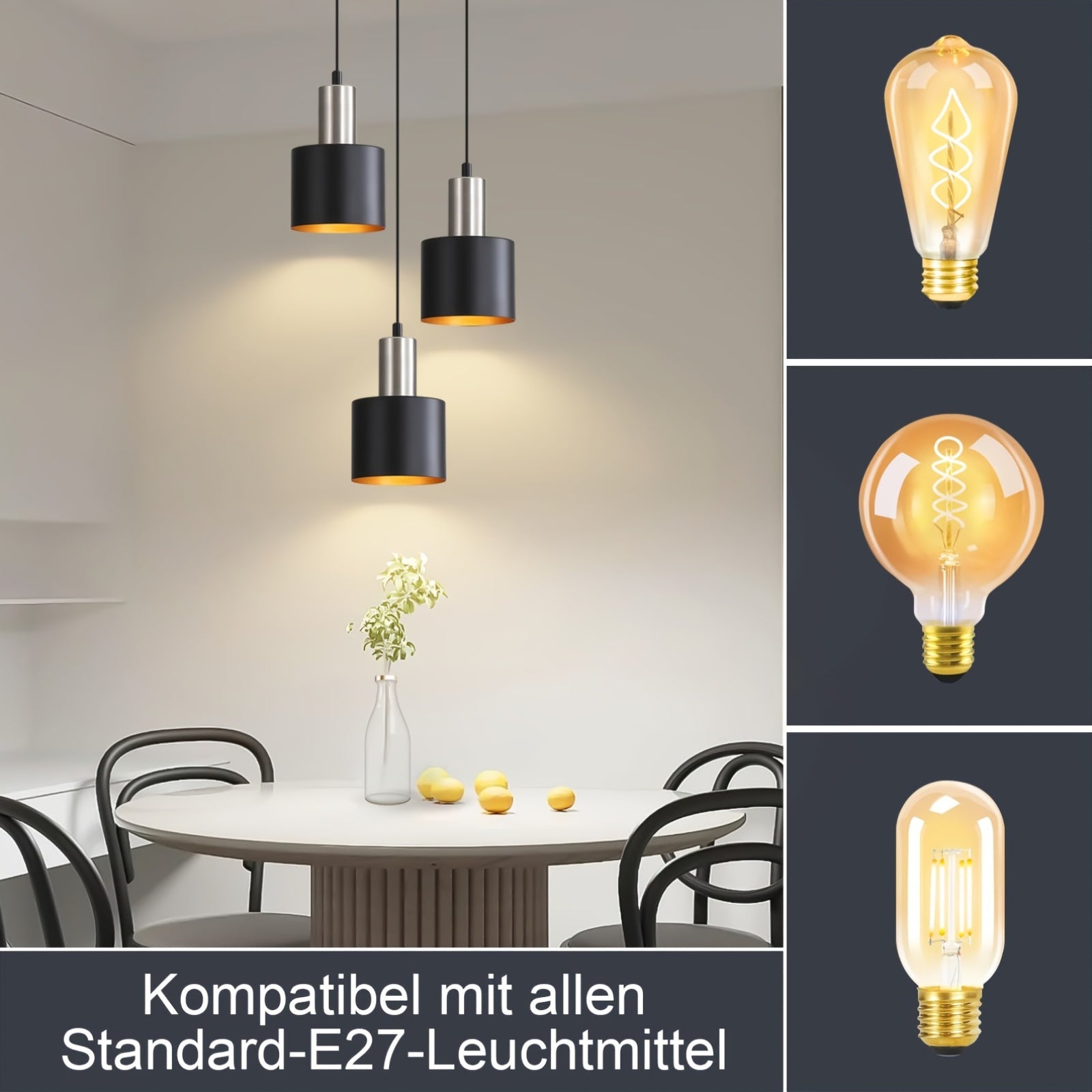 Modern Industrial Pendant Light | Black & Gold Hanging Lamp