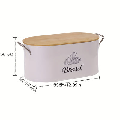 White Oval Bread Box with Bamboo Lid | Stylish Kitchen Counter Storage