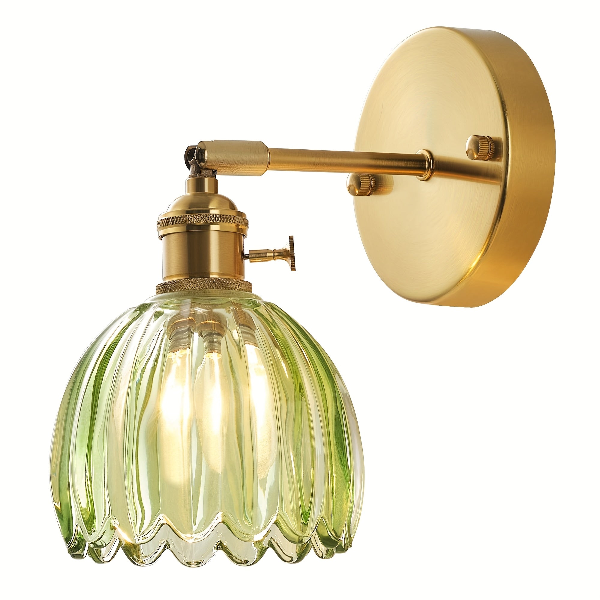 Modern Glass Wall Sconce | Pink Ribbed Shade & Brushed Gold Finish