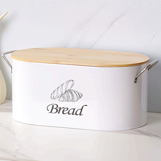 White Oval Bread Box with Bamboo Lid | Stylish Kitchen Counter Storage