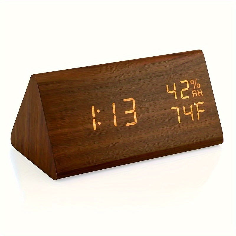 Modern Wooden LED Digital Alarm Clock | Time, Temperature & Humidity Display