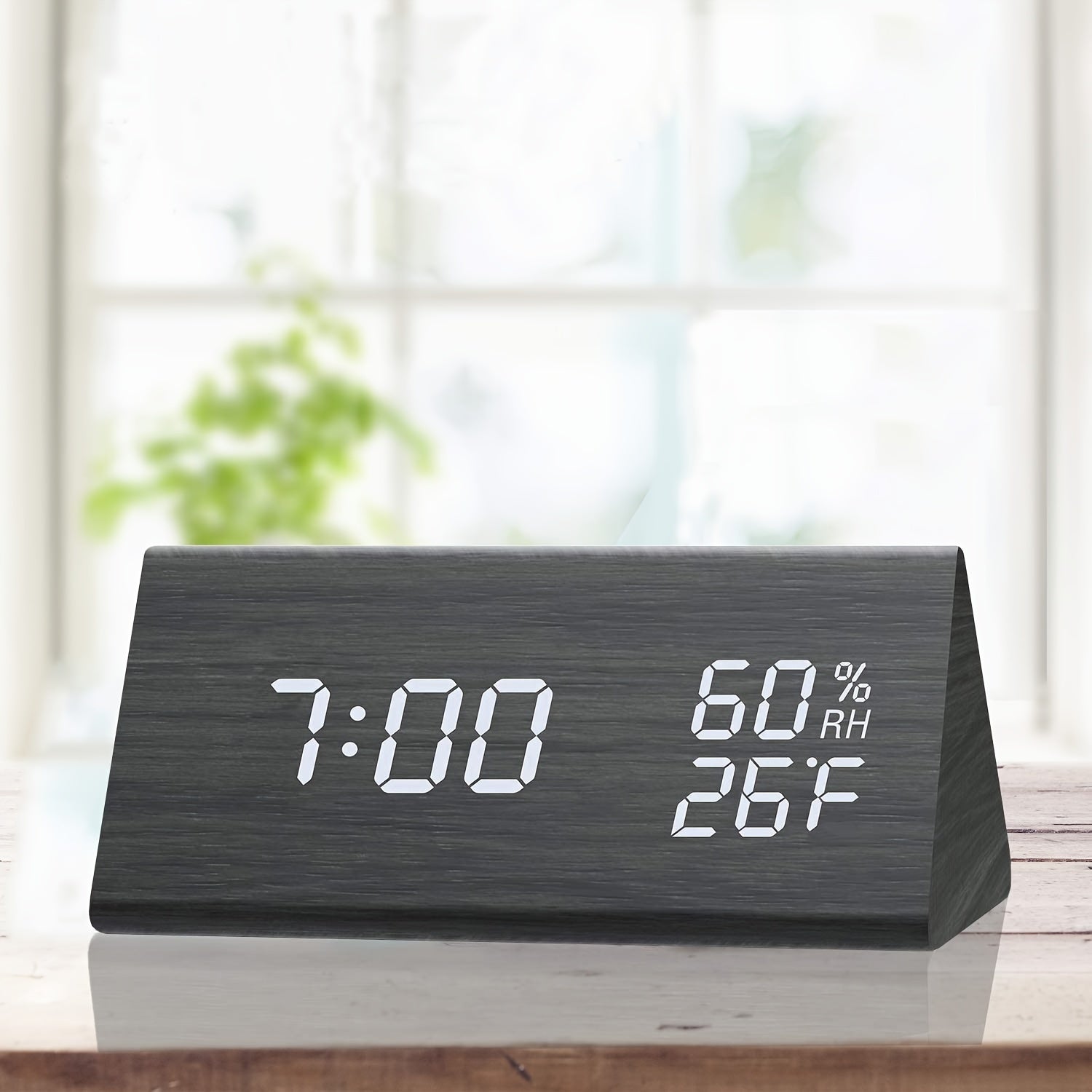 Modern Wooden LED Digital Alarm Clock | Time, Temperature & Humidity Display