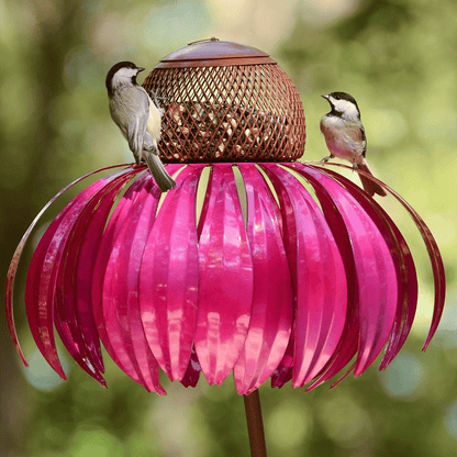 Metal bird feeder stake | Flower-shaped seed dish