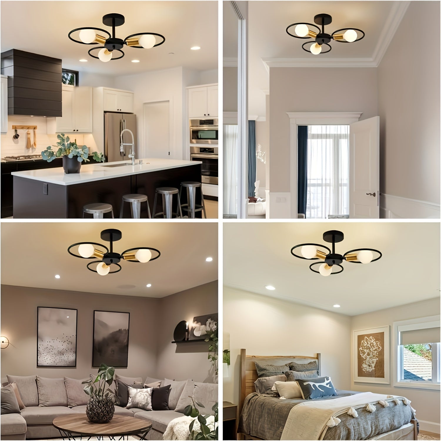 Modern Ceiling Light | 3-Light Metal Ring Semi Flush Mount