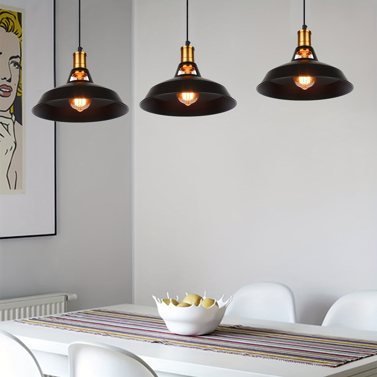 Traditional Metal Pendant Light Set (3-Piece) | Industrial Varnished Design