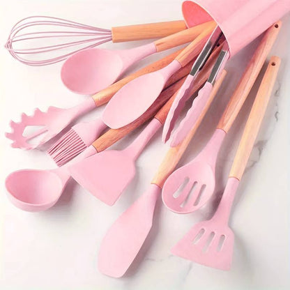 Kitchen Utensil Set | 12-Piece Silicone and Wood