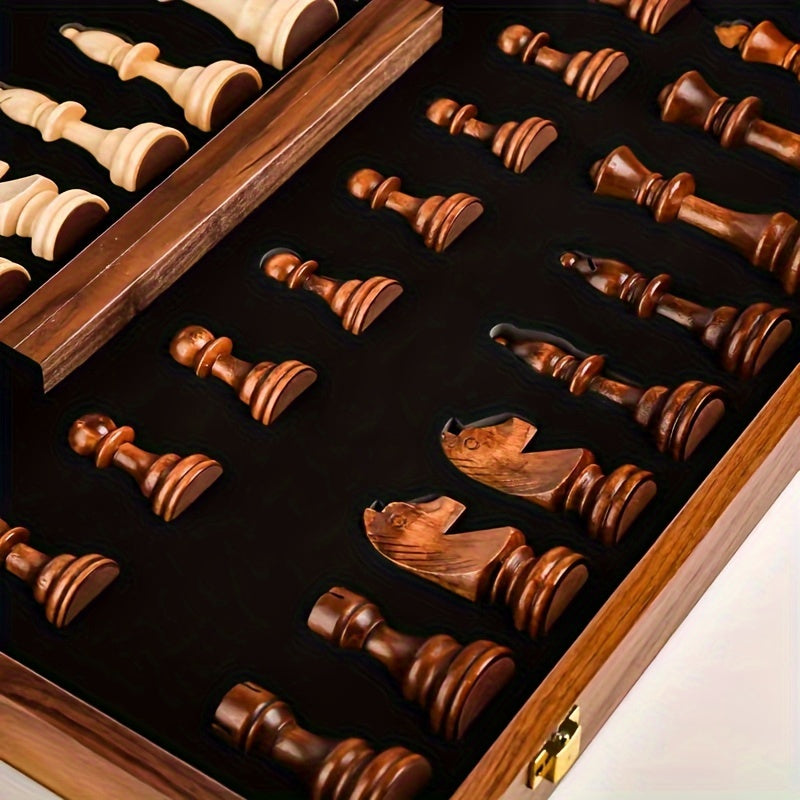 Folding wooden chess set | Travel board with storage