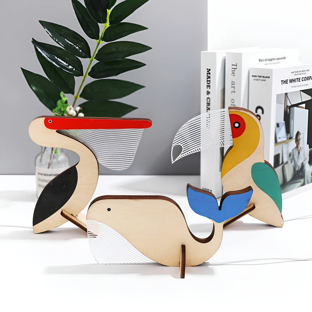 Wooden Animal Table Lamp | Soft LED Night Light for Kids