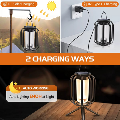 LED Lantern | Solar and USB-Rechargeable Flame-Effect Light