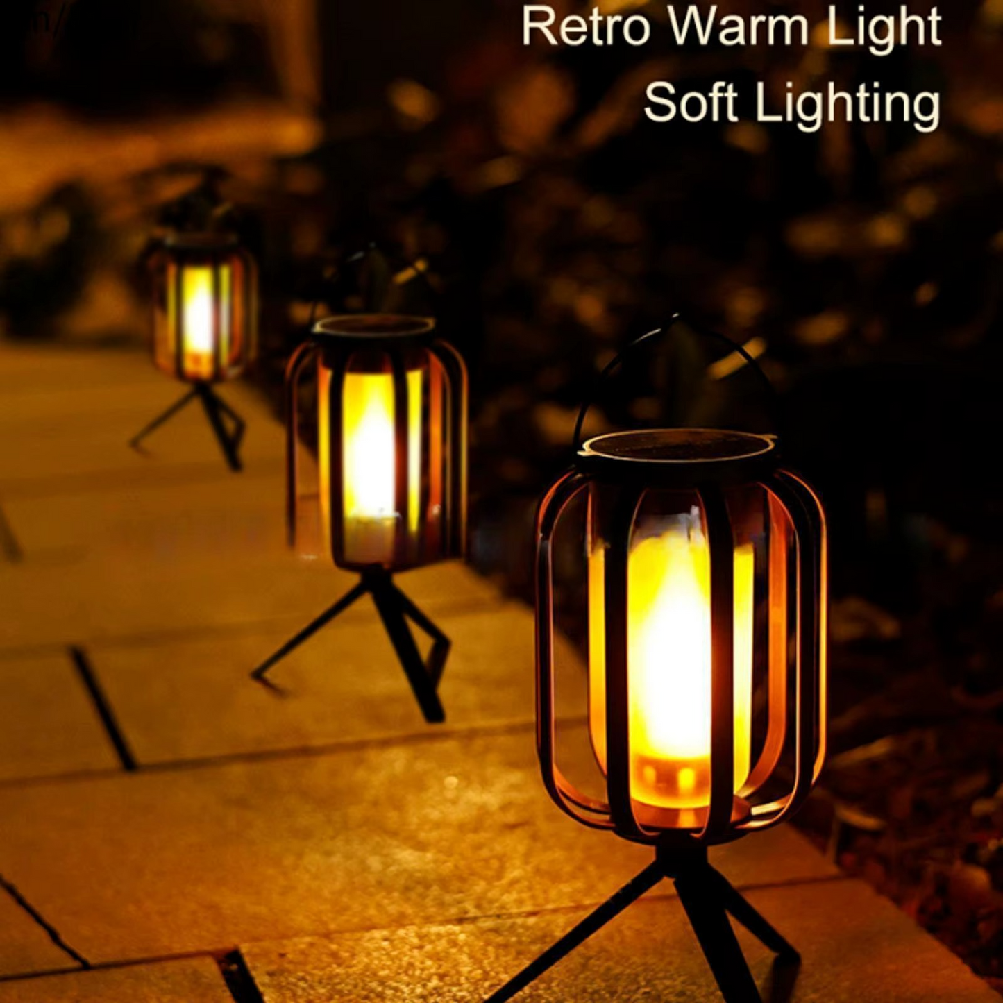 LED Lantern | Solar and USB-Rechargeable Flame-Effect Light
