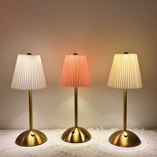 Modern Pleated LED Table Lamp | Touch Control & Rechargeable