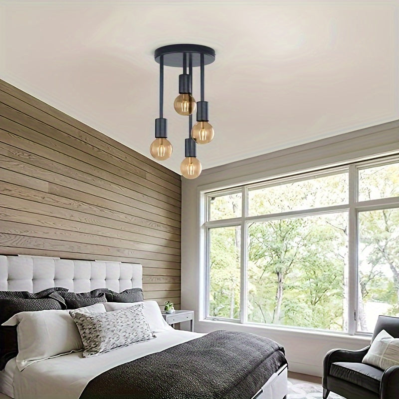 Modern Black 4-Light Ceiling Chandelier | Industrial Pendant with E27 Sockets