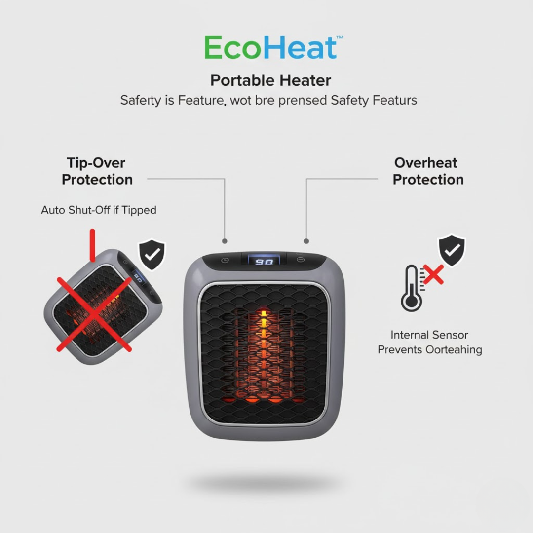 Space Heater Portable Compact EcoHeat – Fast, Energy-Efficient Home Heater