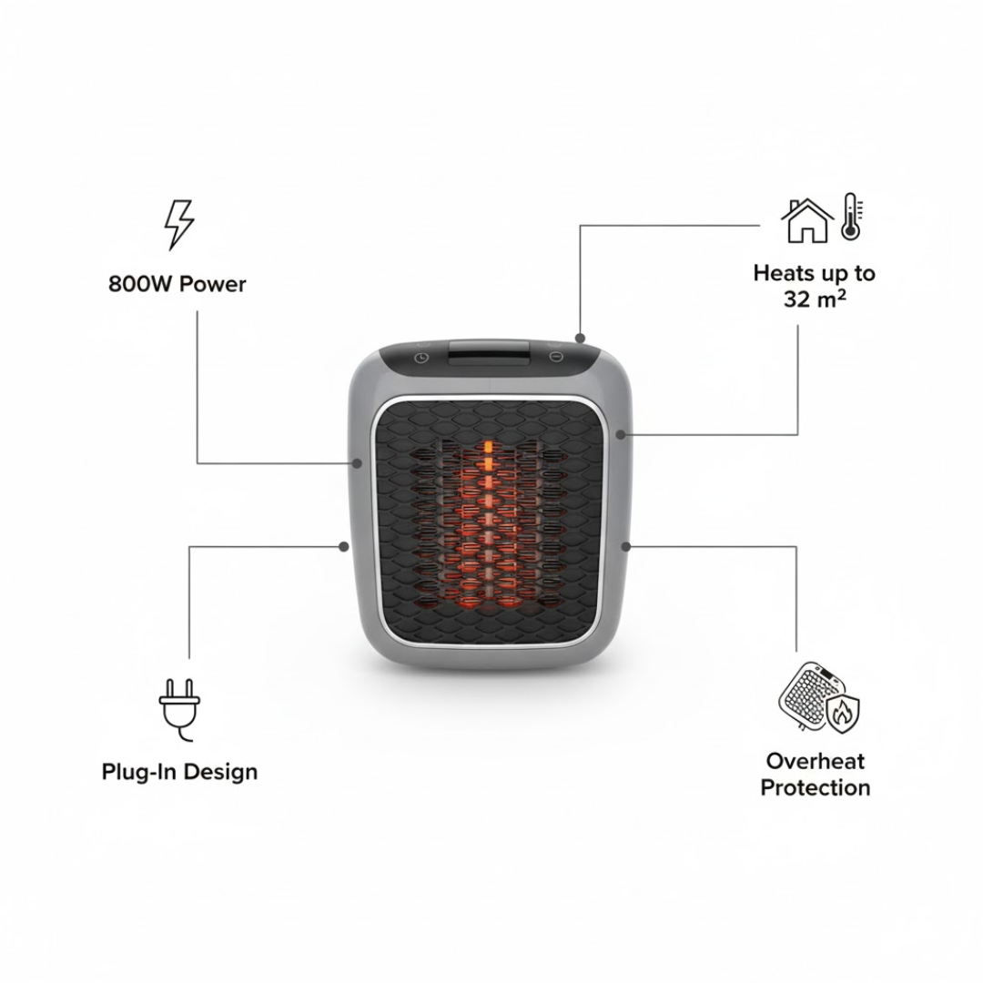Space Heater Portable Compact EcoHeat – Fast, Energy-Efficient Home Heater