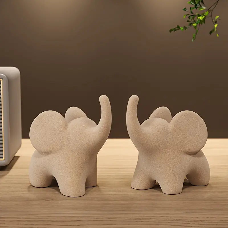 Elephant Statue Decorative Figurine Velvet Finish Resin Decor