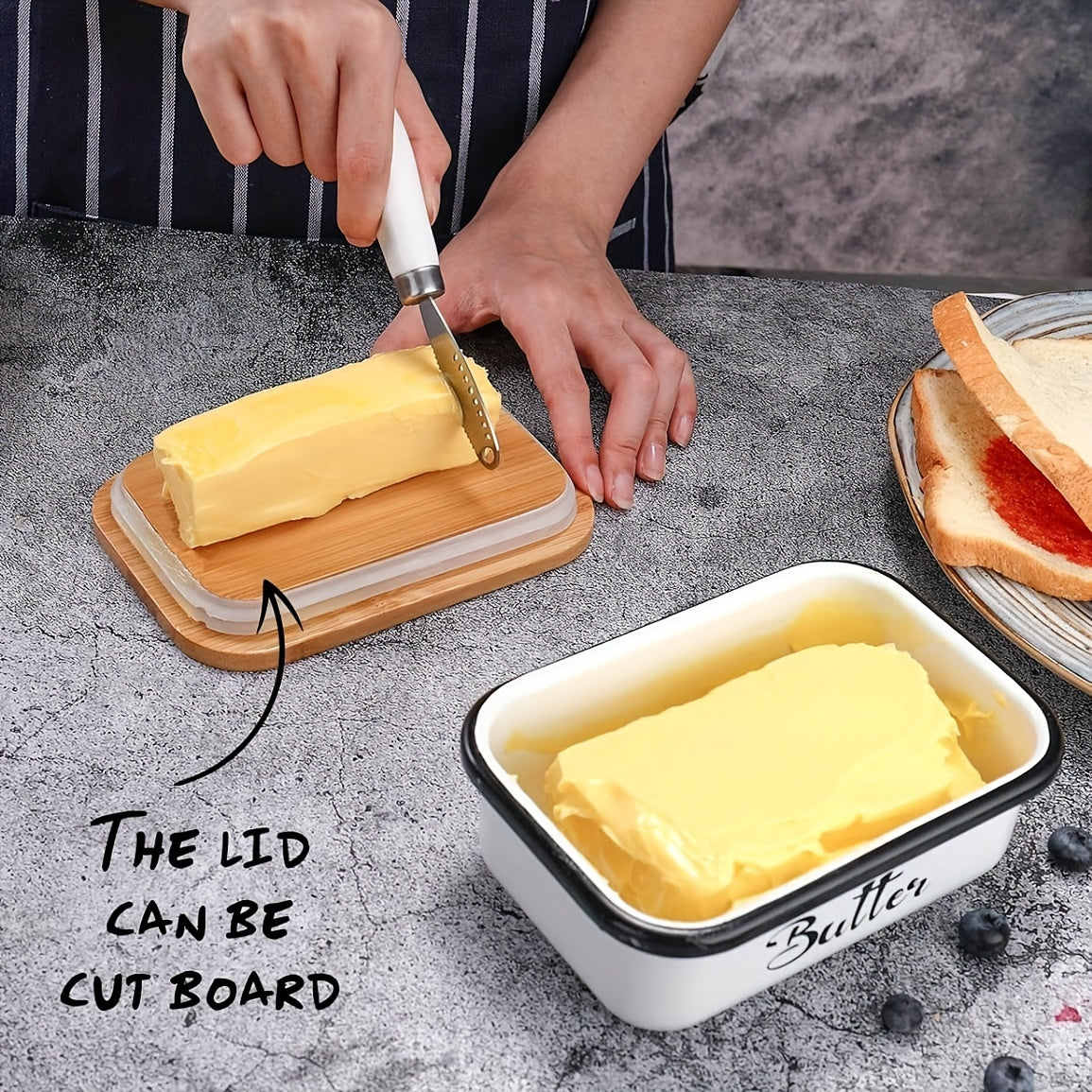 Metal Butter Dish with Lid | Countertop Butter Keeper with Knife