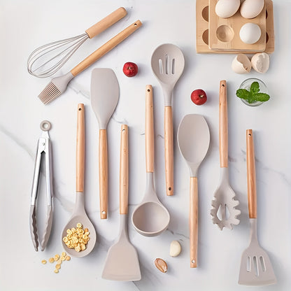 Kitchen Utensil Set | 12-Piece Silicone and Wood