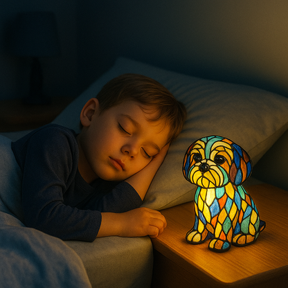 Table Lamp Stained Glass Dog Light Decorative Night Lamp