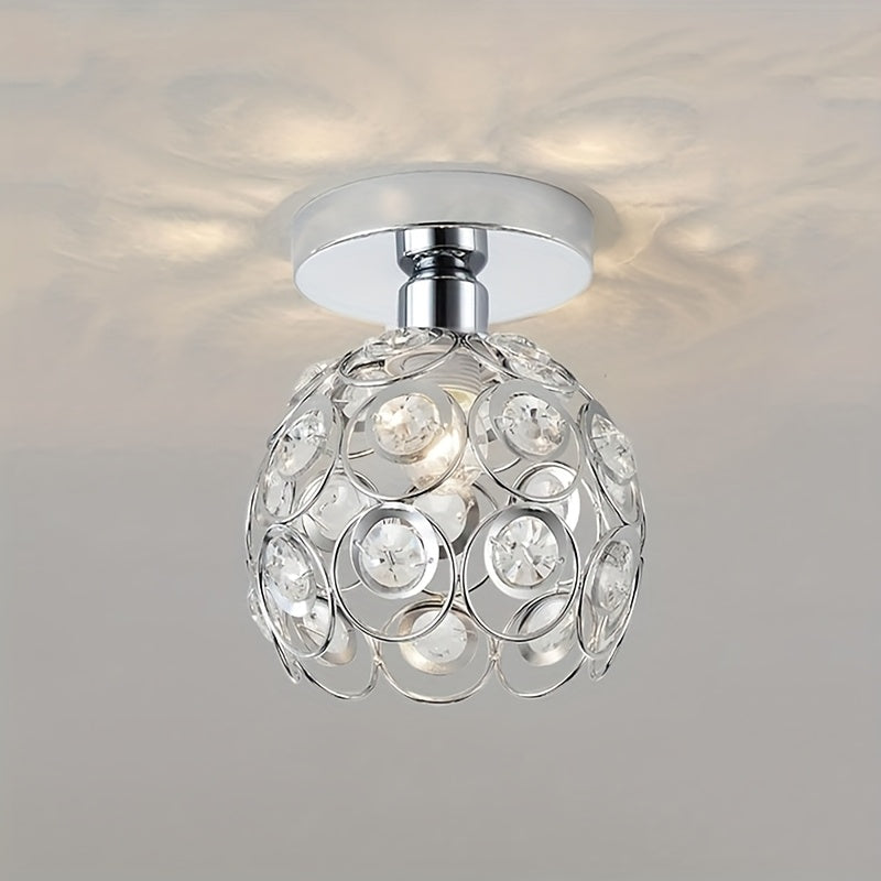 Crystal Semi-Flush Ceiling Light | Modern Polished Metal Chandelier