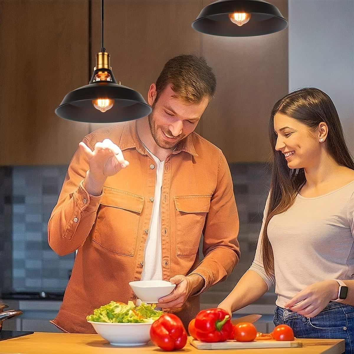Traditional Metal Pendant Light Set (3-Piece) | Industrial Varnished Design