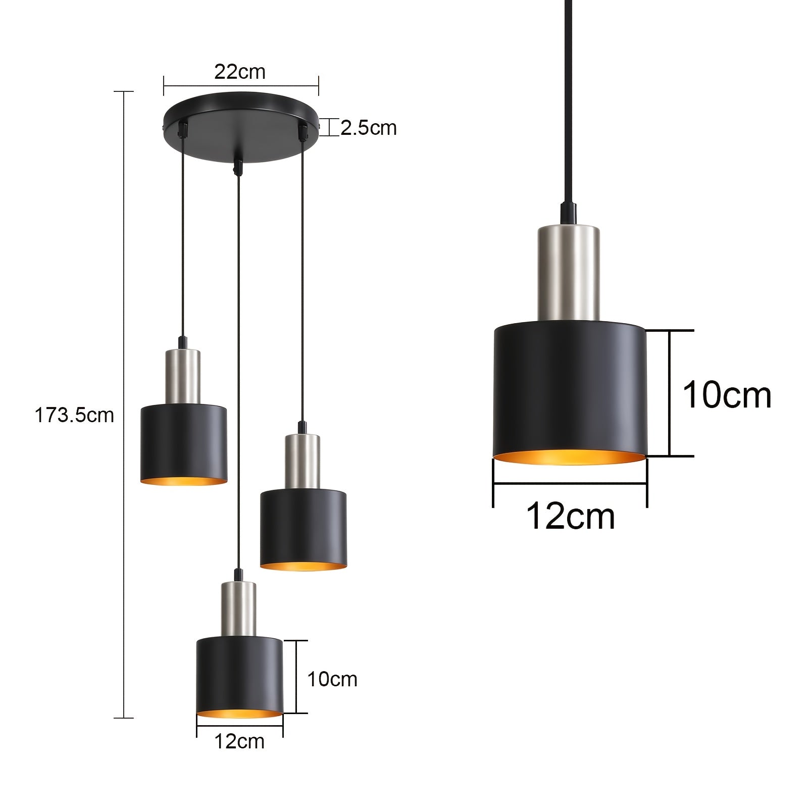 Modern Industrial Pendant Light | Black & Gold Hanging Lamp