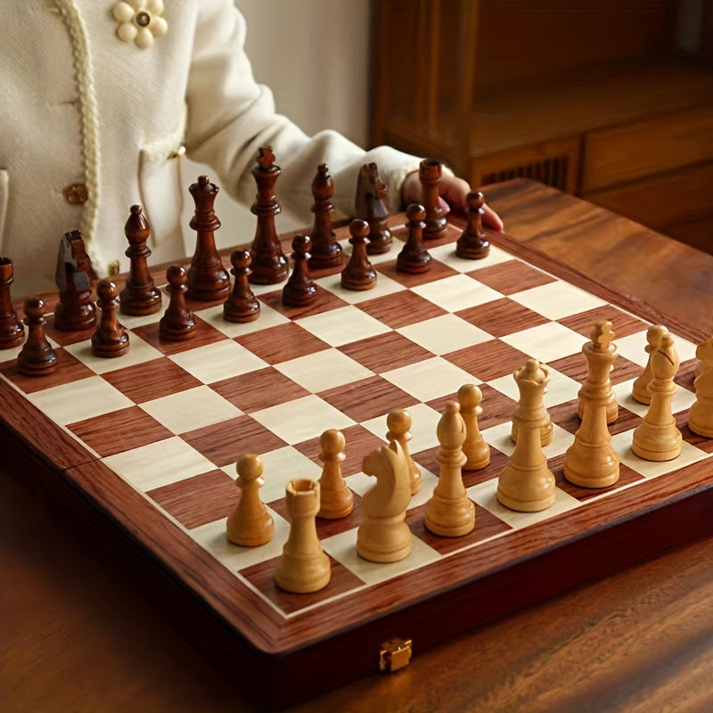 Folding wooden chess set | Travel board with storage