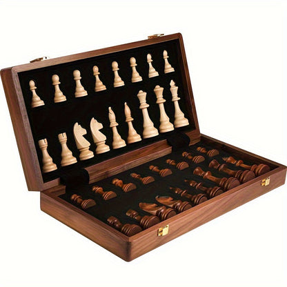 Folding wooden chess set | Travel board with storage