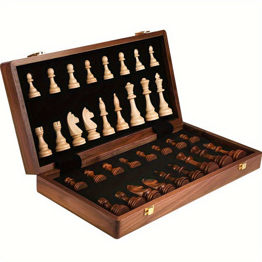 Folding wooden chess set | Travel board with storage