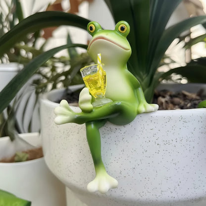Ornament Frog Plant Display Pot Edge Garden Decor