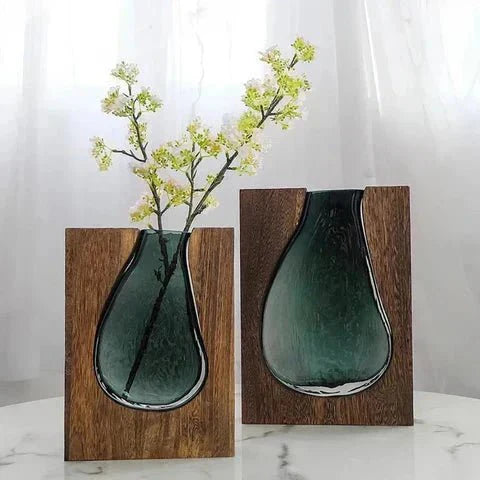 Wood and Glass Minimalist Vase | Natural Accent