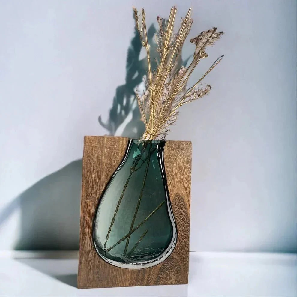 Wood and Glass Minimalist Vase | Natural Accent
